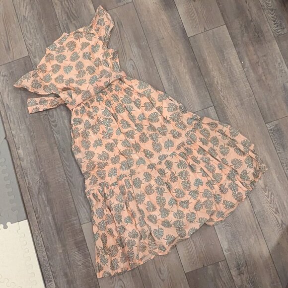 Victoria Dunn Women's Flutter Sleeve Romantic Cotton Maxi Dress in Monstera XS - Picture 5 of 7